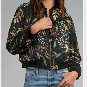 Elan Olive Leaf Bomber Jacket-Black size small